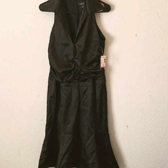Dressbarn Black Satin Collared Sleeveless Dress with a Tulip Hem Size 10 - Picture 1 of 9